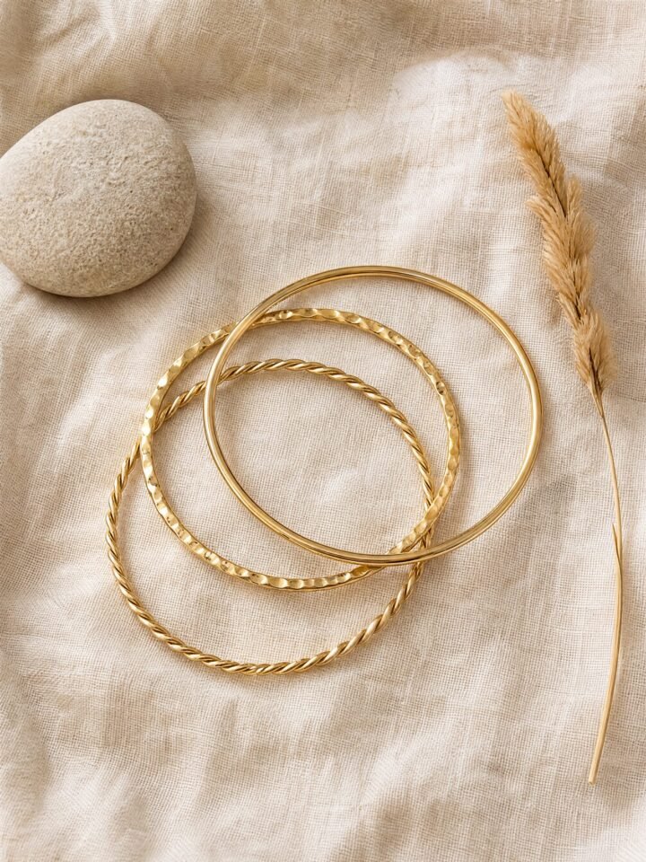 Sunbeam Brass Bangle Stack in gold-tone