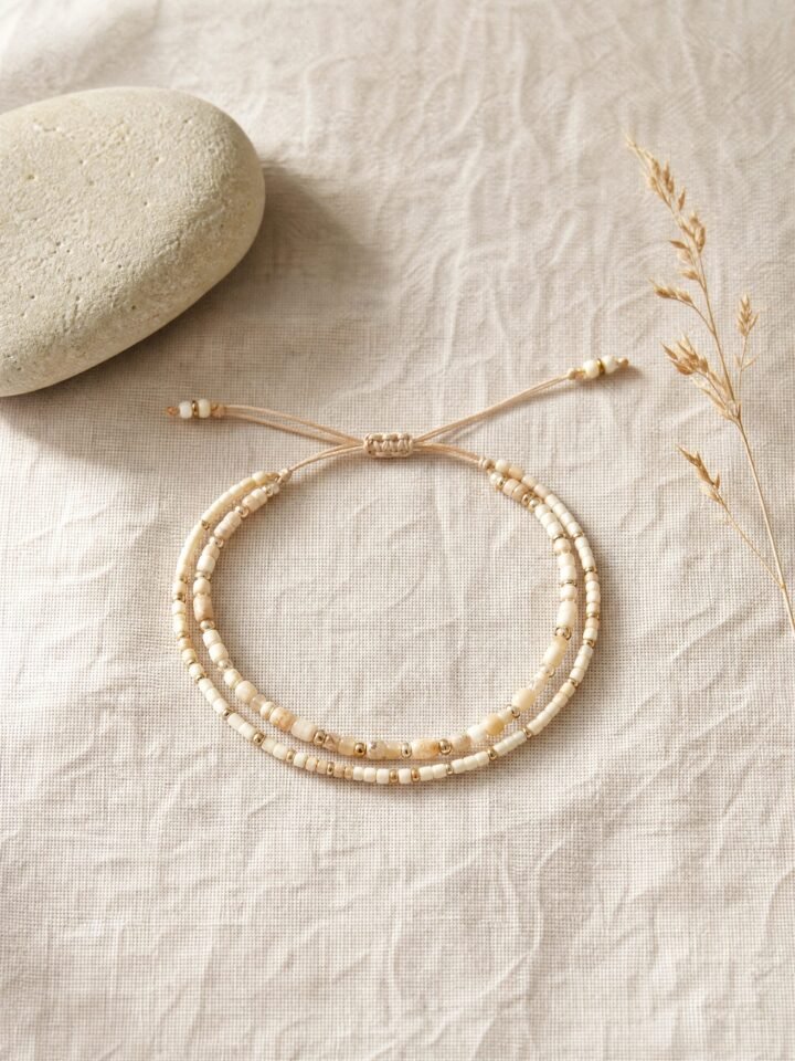 Sandbar Double Anklet in sand / cream
