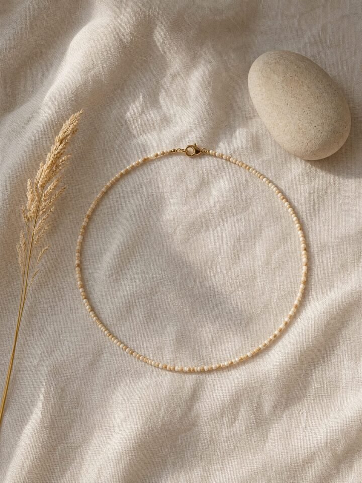 Sandpiper Seed Bead Choker in sand / cream