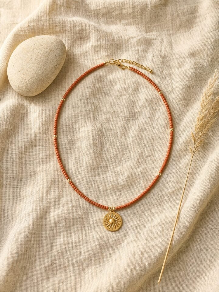Terracotta Sun Bead Necklace in terracotta