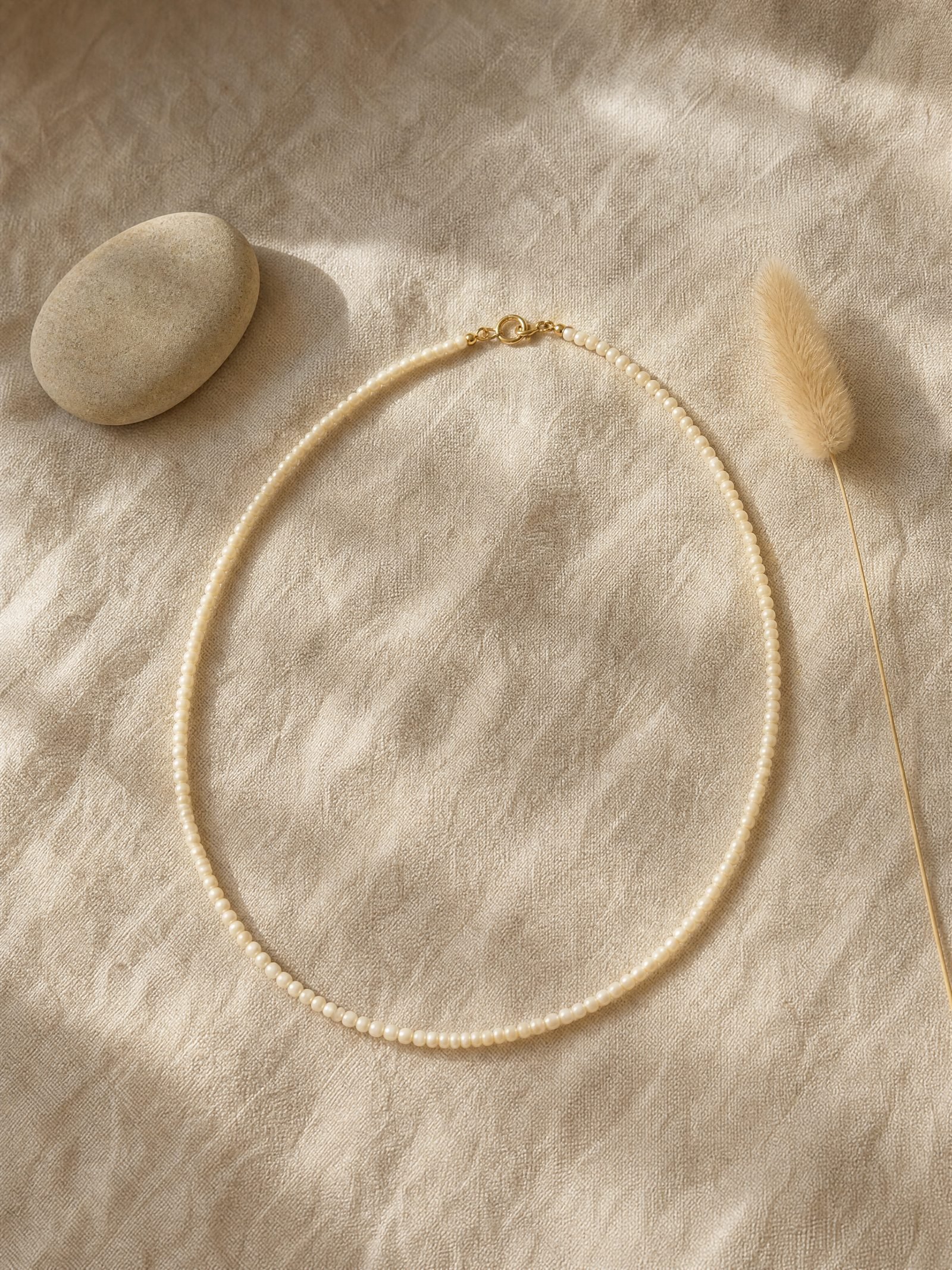 Oat Seed Bead Necklace in cream