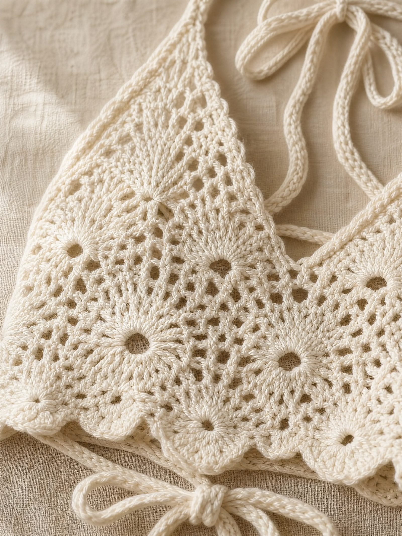 Close-up detail of the Marigold Crochet Halter Top