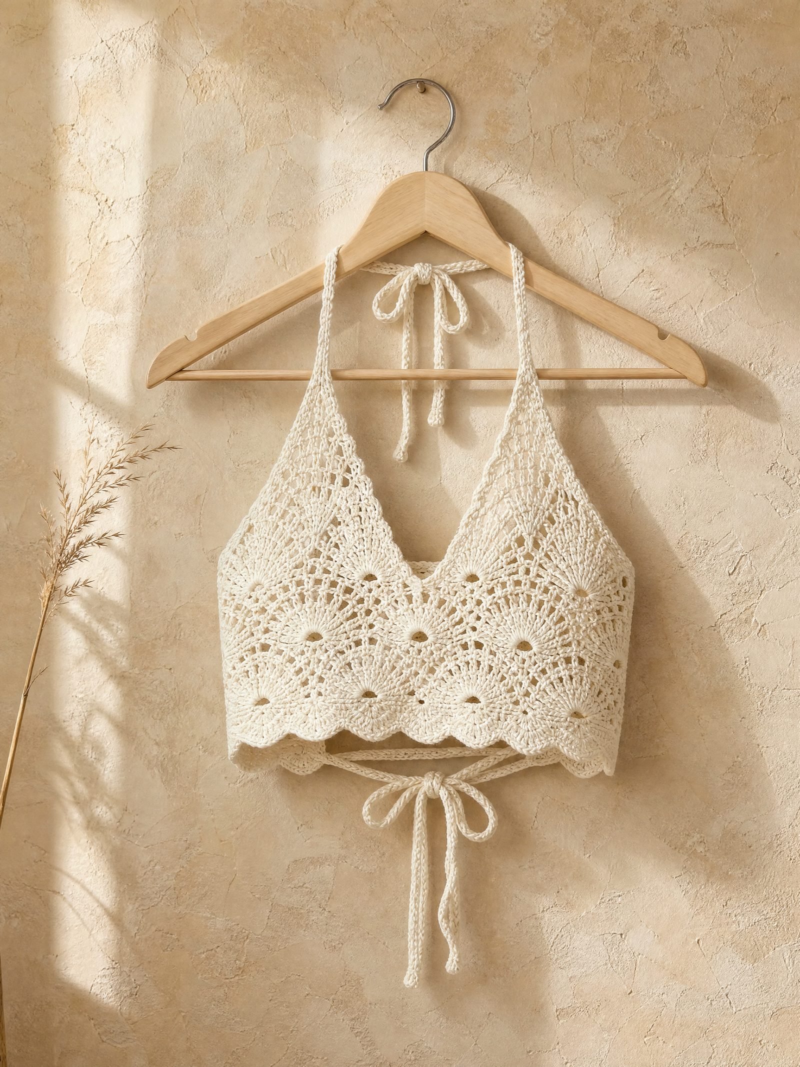 Marigold Crochet Halter Top in cream