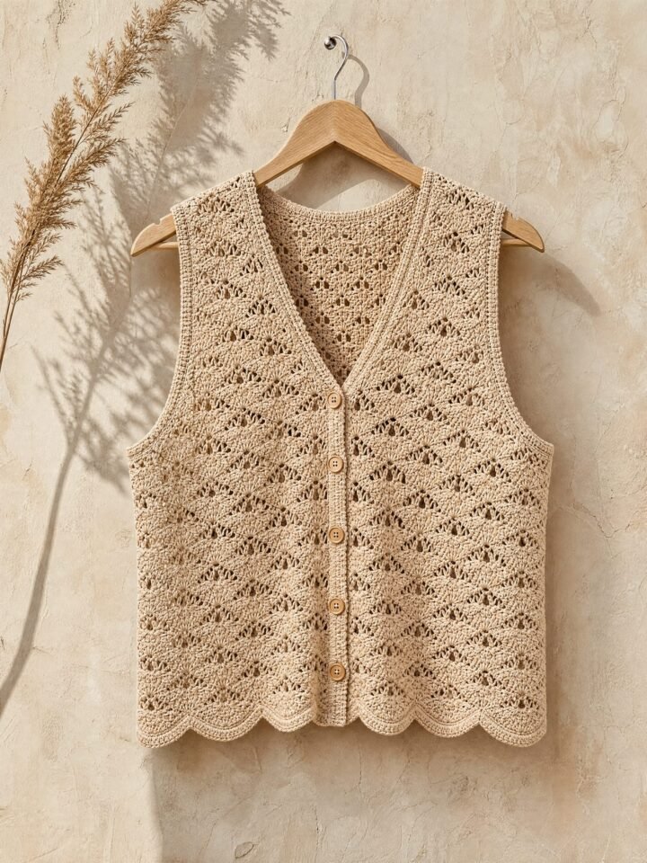 Saltgrass Crochet Vest in sand