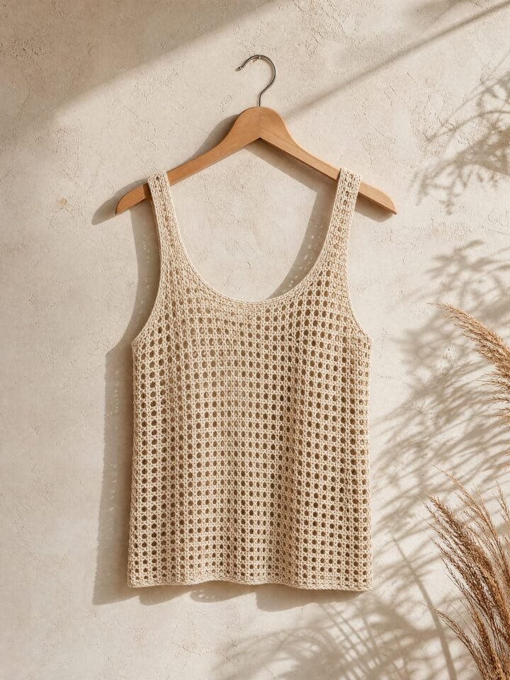 Dune Open-Stitch Tank in oat