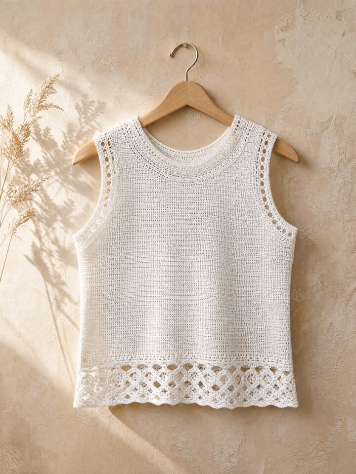 Linden Crochet Shell Top in white