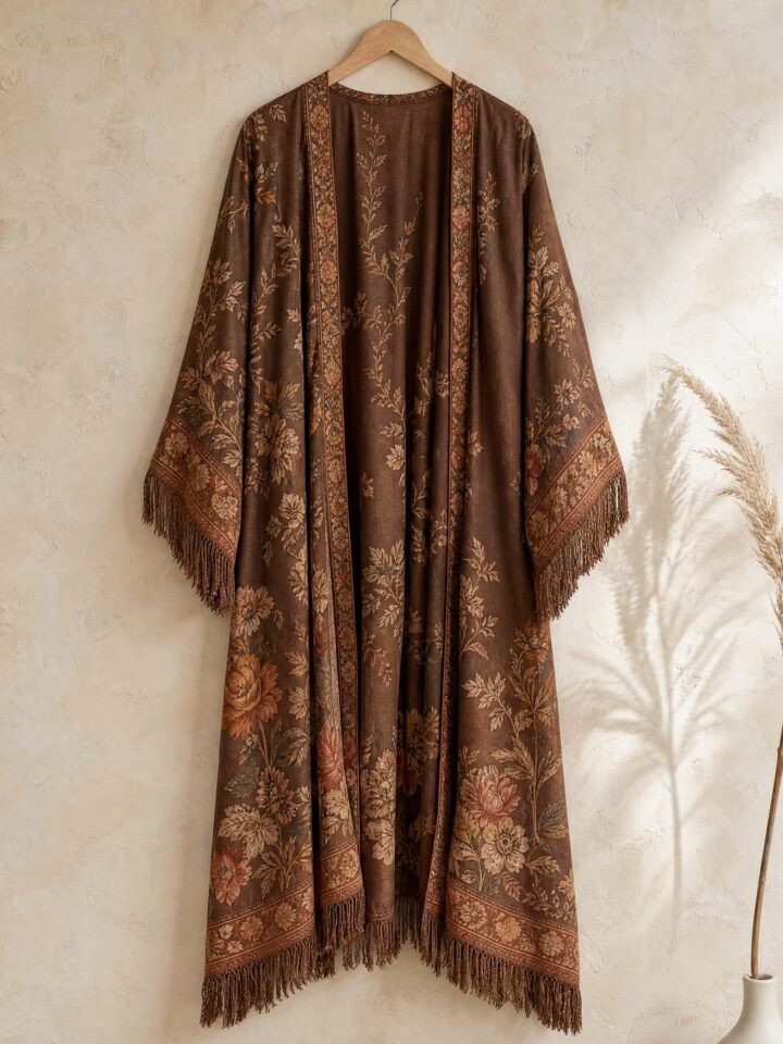 Duskfall Fringe Kimono in walnut / rust