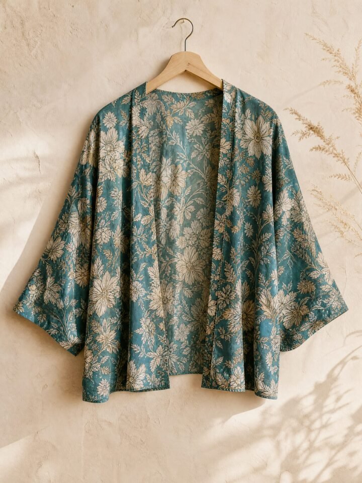 Seaglass Short Kimono in teal floral