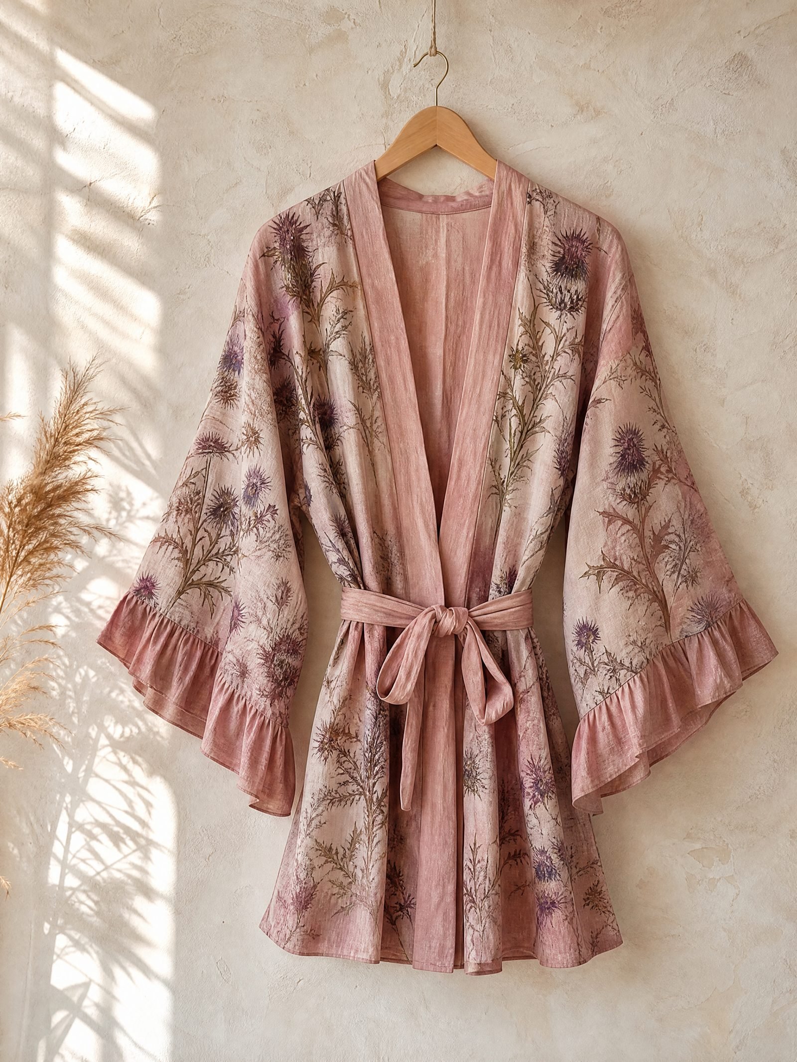 Thistle Belted Kimono in faded rose