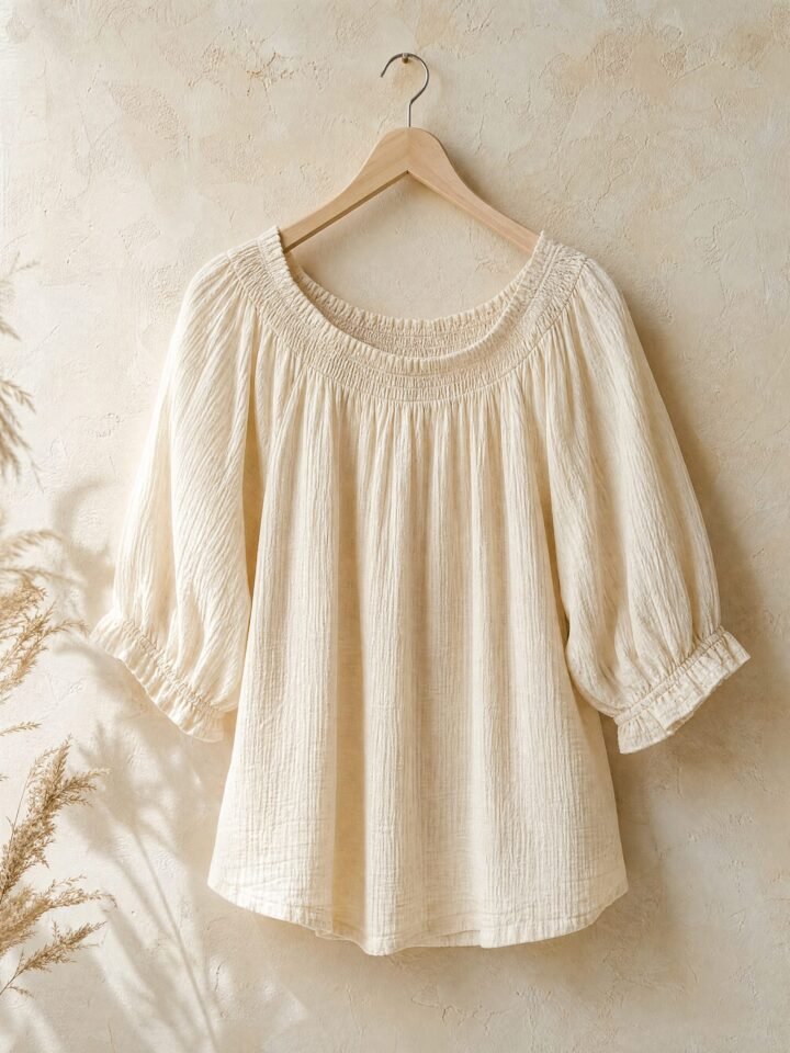 Harvest Smocked Peasant Blouse in cream