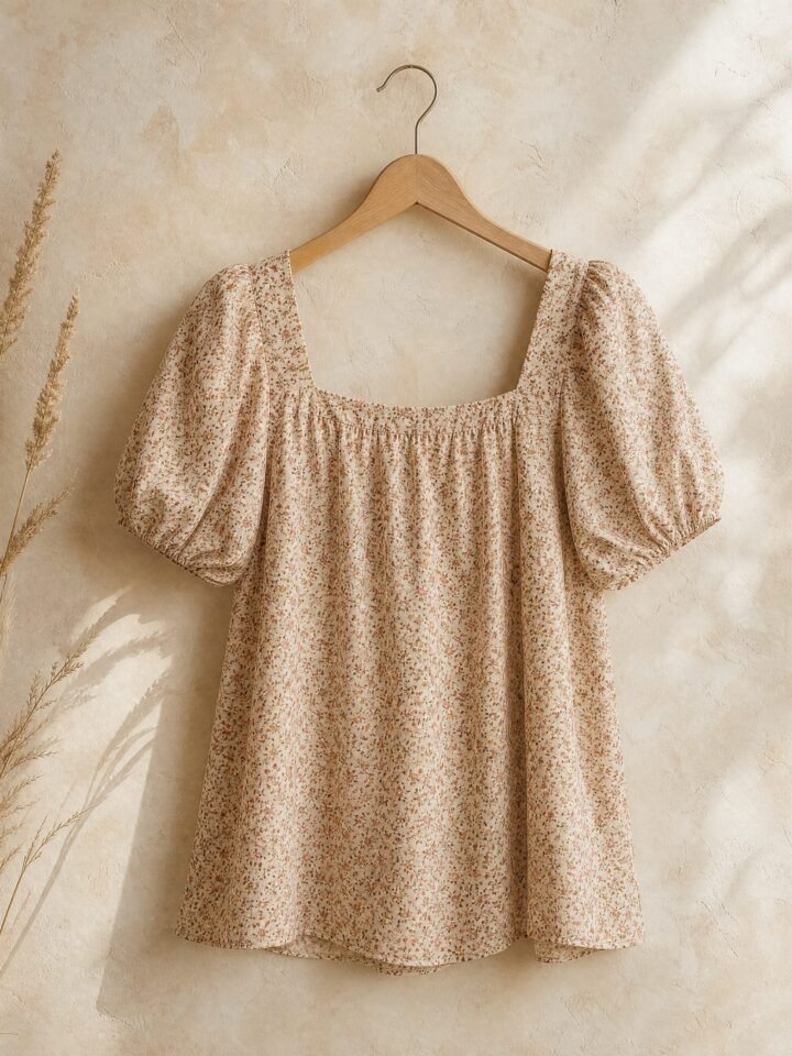 Poppyfield Puff-Sleeve Blouse in rust print