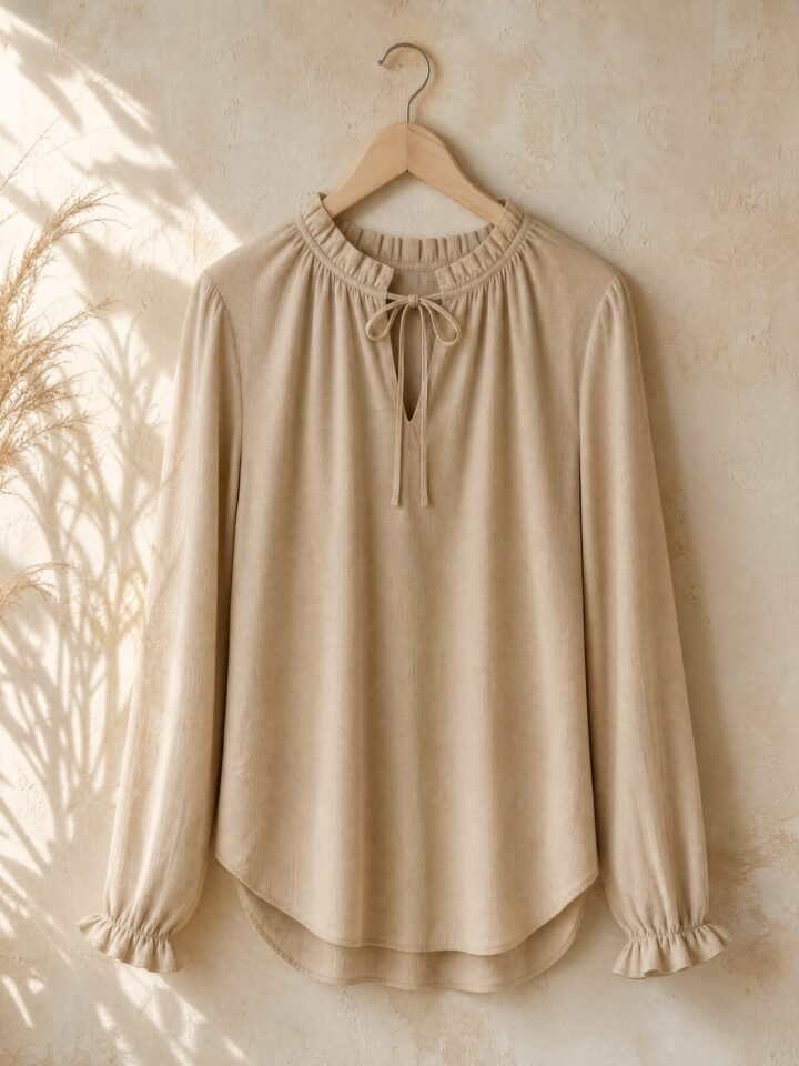 Meadowlark Tie-Neck Blouse in sand