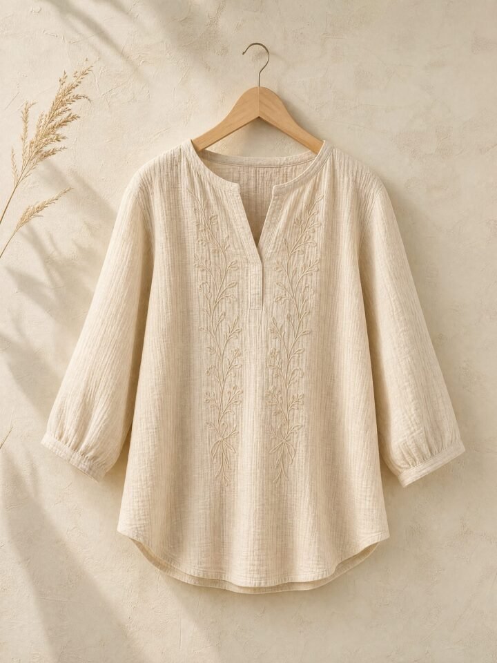 Yarrow Tonal Embroidered Top in oat