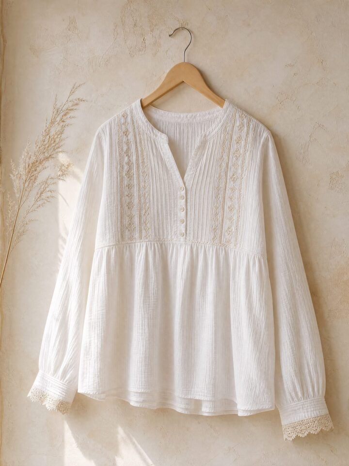 Willowbrook Embroidered Yoke Blouse in white