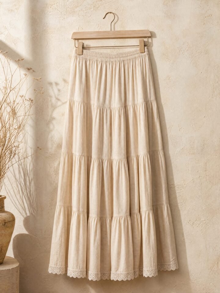 Oatfield Tiered Cotton Maxi in oat