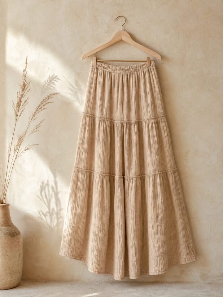 Sandbar Crinkle Tiered Skirt in sand