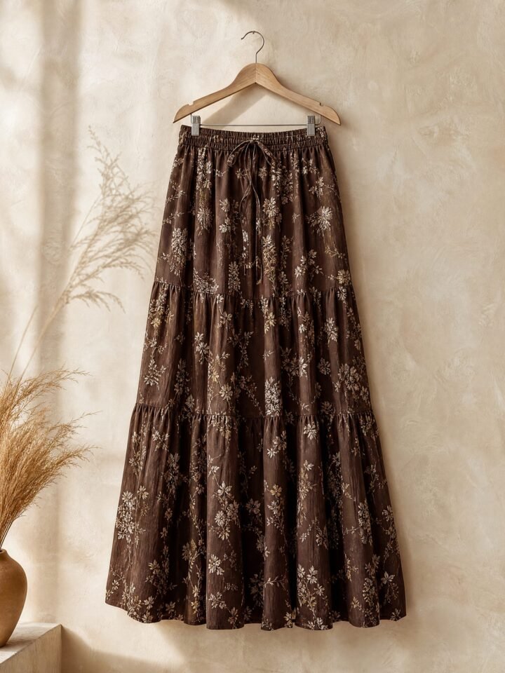 Nightjar Printed Maxi Skirt in walnut print