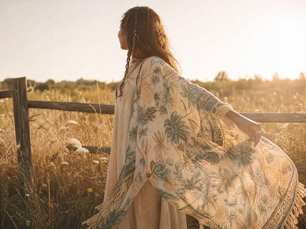 Fringed kimono in the wind
